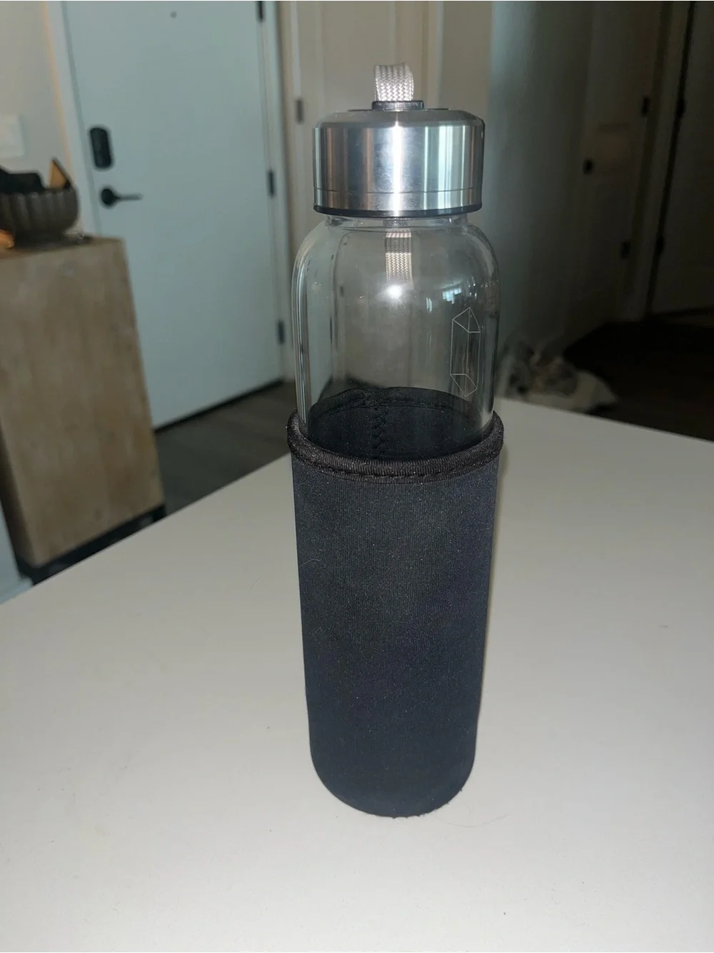 Free People Clear Glass Crystal Infusion Water Bottle with Silver Trim